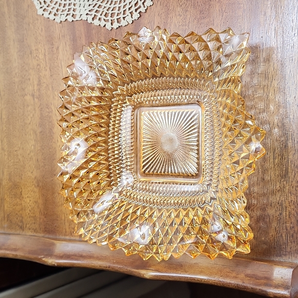 Indiana Glass Accents Vintage Indiana Glass Diamond Cut Amber Dish